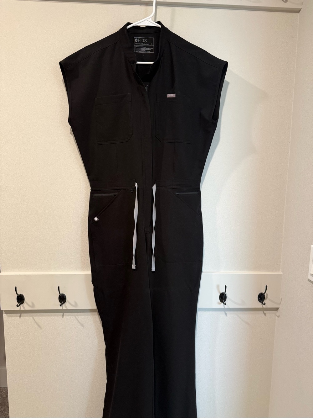 FIGS Black Short-Sleeve Utility Jumpsuit with Drawstring Waist